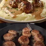 Balletjes met dille saus geserveerd met romige aardappelpuree