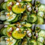 Frisse zomerse komkommersalade met groenten en dressing