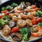 Garnalen en rundvlees in romige saus op een bord