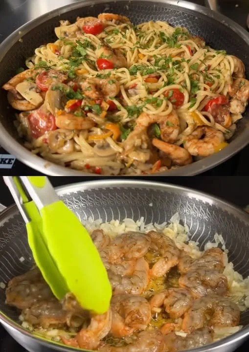Heerlijke Garnalen Risotto uit Oma's Kookboek met garnalen en rijst.