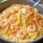 Garnalenspaghetti met verse garnalen en kruiden, snel en eenvoudig recept