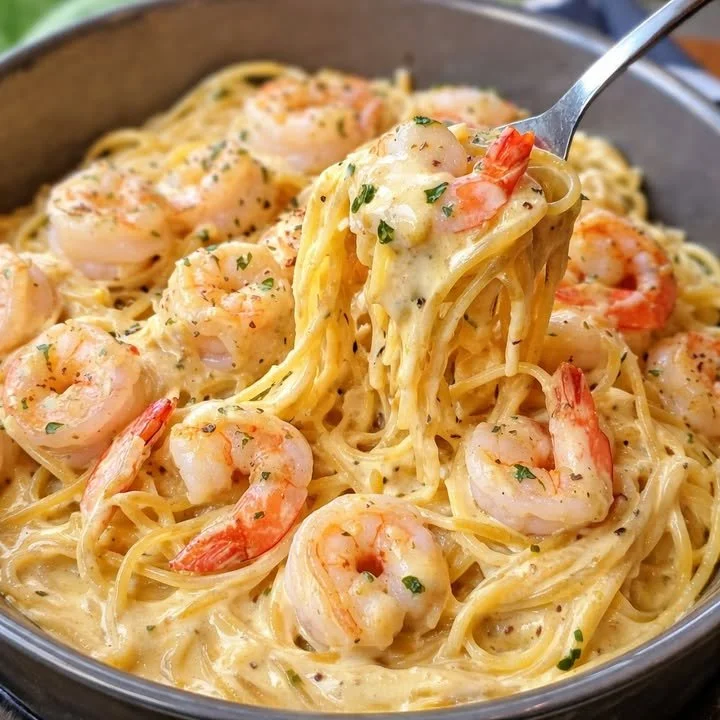 Garnalenspaghetti met verse garnalen en kruiden, snel en eenvoudig recept