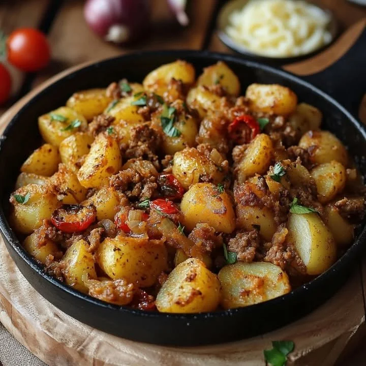 Gemakkelijke ovenschotel met aardappelen, gehakt en ei uit de oven