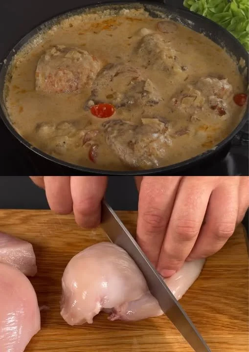 Geroosterde kipschotel met romige saus op een bord