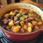 Heerlijke goulash geserveerd in een kom met verse kruiden