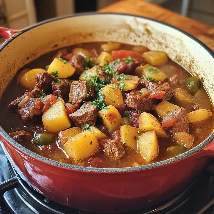 Heerlijke goulash geserveerd in een kom met verse kruiden