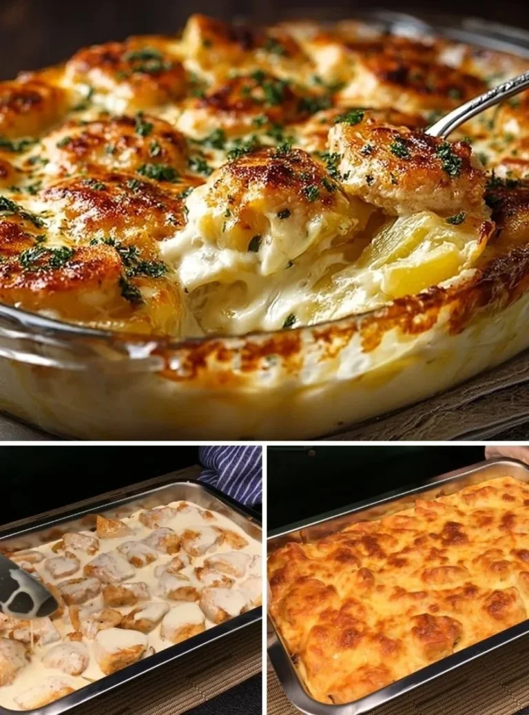 Huisgemaakte kippen casserole met groenten en kaas, eenvoudig recept