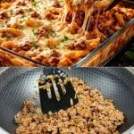 Kaasrijke gehakt pastaschotel, snel en eenvoudig te maken, ideaal voor een doordeweekse maaltijd.