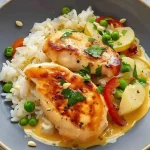 Kip met rijst in romige saus bereid in een Instant Pot