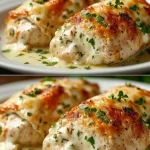 Kipfilets gevuld met romige knoflook en kaas, klaar om te serveren.