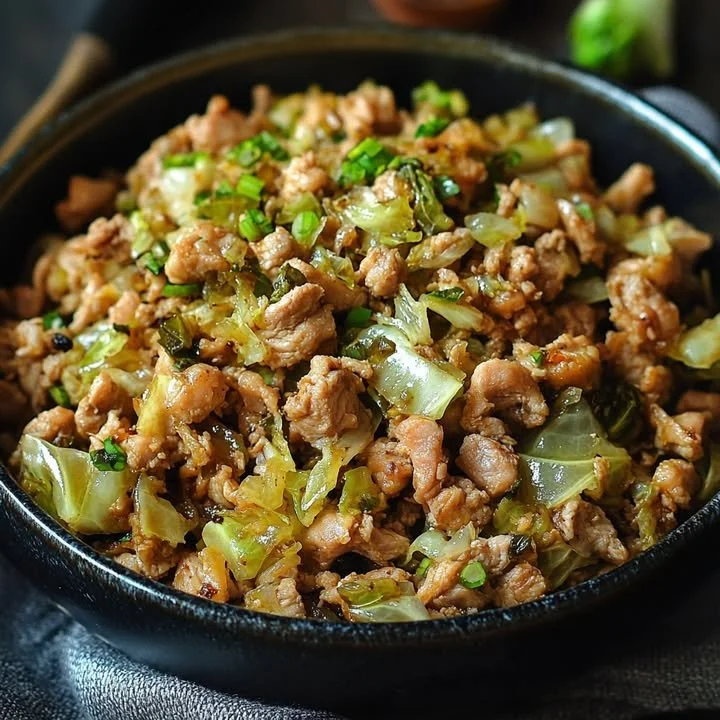 Kipgehakt met kool, snel en gezond recept op een bord