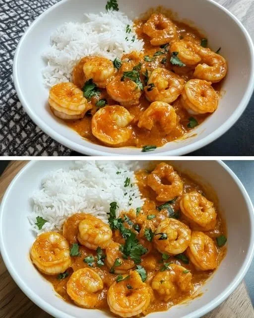 Kokos Curry Garnalen met geurige rijst gerecht