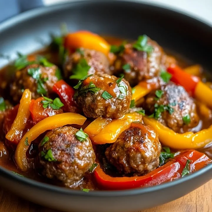 Makkelijke pittige gehaktballetjes op een bord met smaakvolle saus