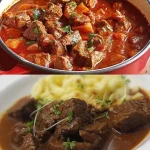 Oma's goulash gevuld met groenten en vlees, een hartige maaltijd