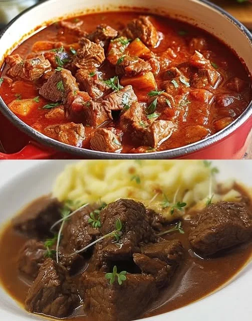 Oma's goulash gevuld met groenten en vlees, een hartige maaltijd