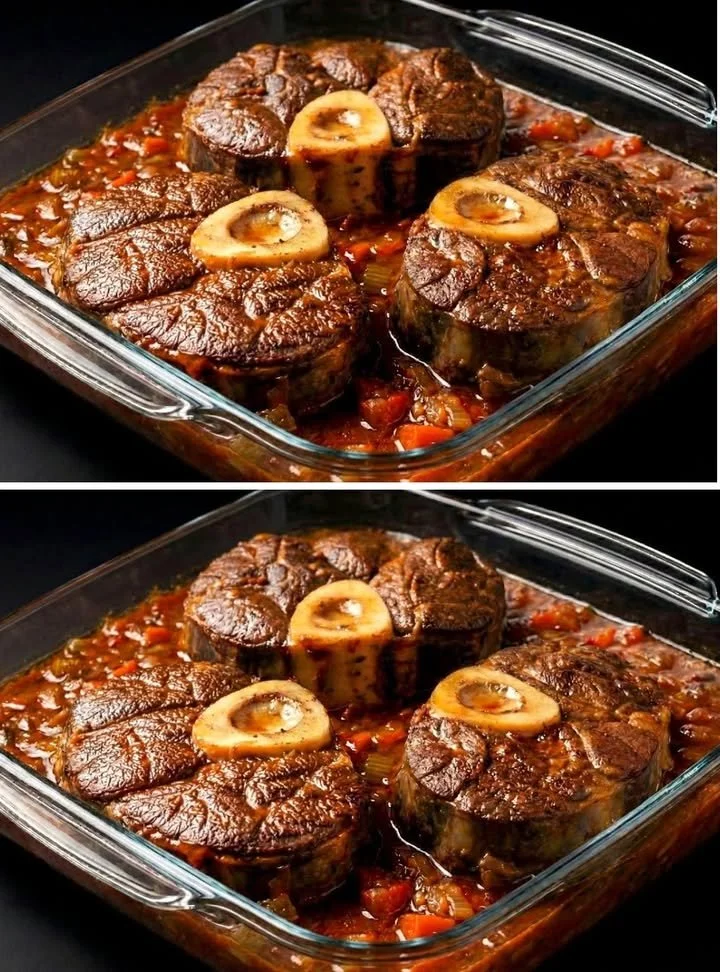 Heerlijk bereid Osso Buco met kalfsschenkel en gremolata, geserveerd op een bord.