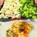 Ovengebakken broccoli met bloemkool uit de oven, een gezond en smakelijk gerecht.