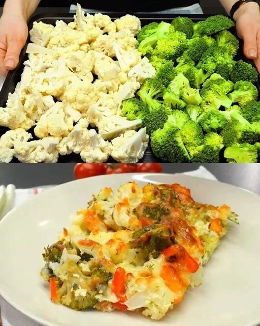 Ovengebakken broccoli met bloemkool uit de oven, een gezond en smakelijk gerecht.