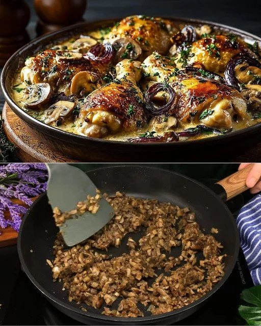 Heerlijke Paddenstoelkip met verse ingrediënten en kruiden.