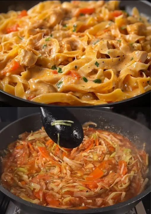 Pasta met Groenten en Spicy Kip op een bord, een kleurrijk recept