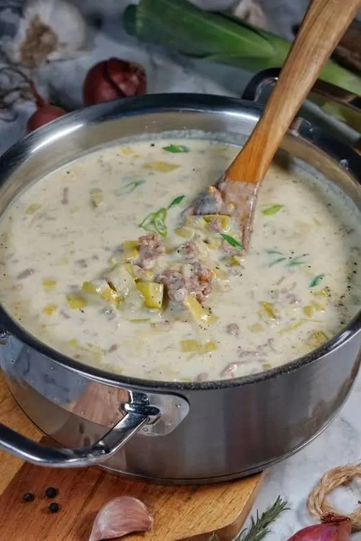 Prei Gehaktsoep - een rijke en smaakvolle soep met gehakt en prei.