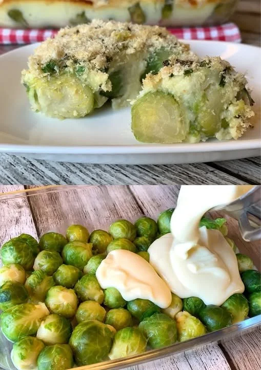 Romige gegratineerde spruitjes uit een heerlijke recept voor een diner.