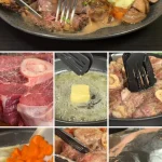 Sappig vlees met romige aardappelpuree op een bord, klaar om geserveerd te worden.