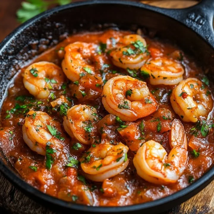 Pikante garnalen in tomatensaus, snel en eenvoudig gerecht