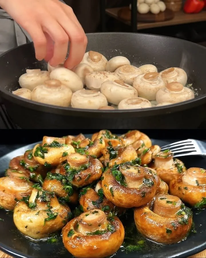 Romige champignon en uien schotel met verse ingrediënten