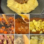Snel en smakelijk rundvleesstoofpot met bier in een gietijzeren pan