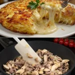 Heerlijke aardappel-mozzarella ovenschotel uit de oven met een goudbruine bovenkant