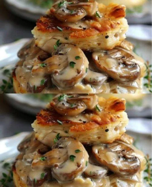 Snelle kip en champignon vol-au-vent op een bord