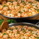 Smaakvolle knoflook-garnalen scampi op een bord