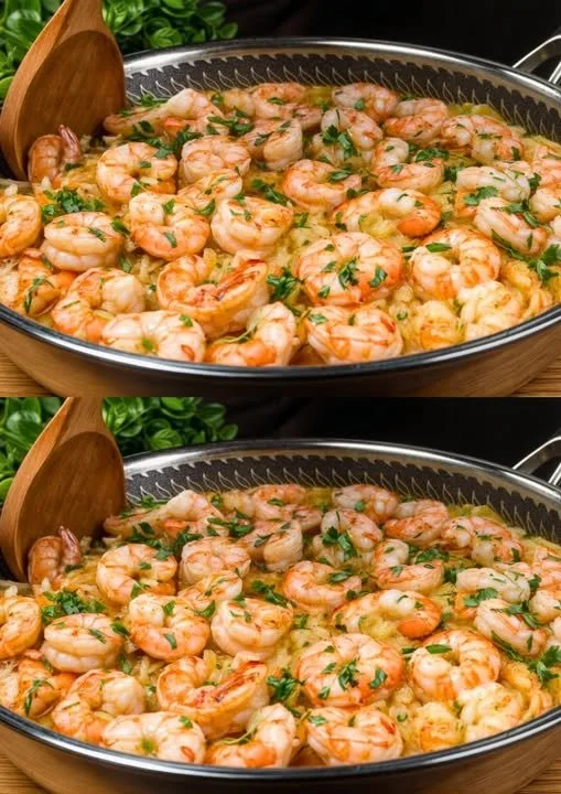 Smaakvolle knoflook-garnalen scampi op een bord