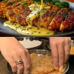 Snelle krokante kipschnitzel met romige kaassaus op een bord