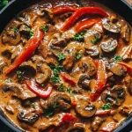 Snelle maaltijd met paprikareepjes en champignons in één pan