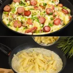 Snelle pasta in romige saus met verse ingrediënten en kruiden.