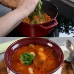 Een kom met gezonde en smakelijke prei en bonensoep