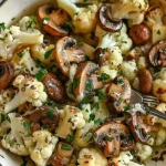 Snelle roerbak bloemkool en champignons in een gezonde maaltijd