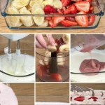 Romig aardbei-banaan dessert met gecondenseerde melk