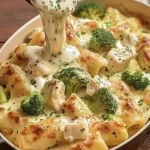 Snelle romige kip-broccoli pastaschotel uit de oven met verse ingrediënten.