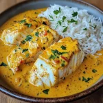 Snelle witte viscurry met gouden kokosmelk op een bord