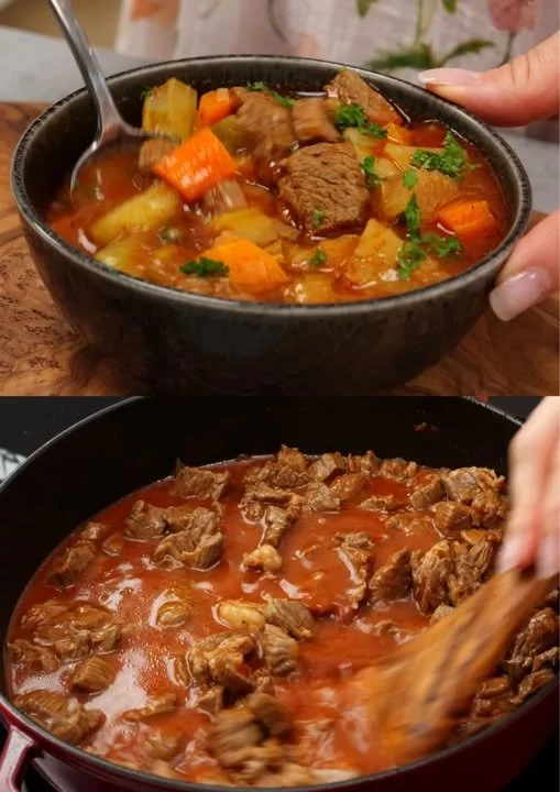 Heerlijk stoofvlees gerecht met groenten en aardappelen