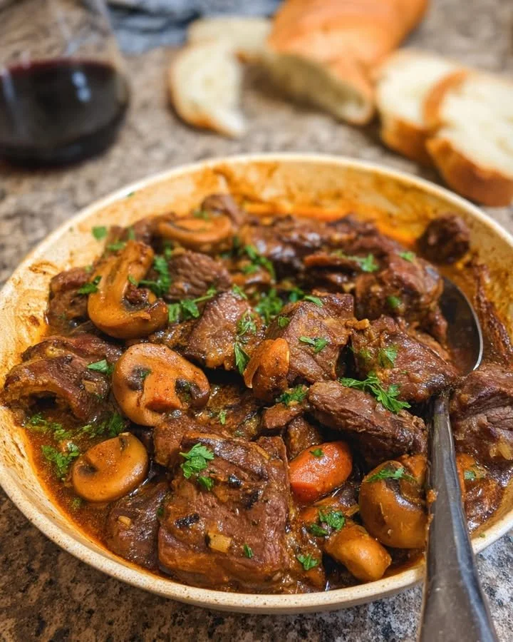 Italiaanse rundvlees- en champignonstoofpot met kruidenrijke saus