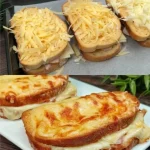 Heerlijke Kaas-Ham Toast met gesmolten kaas en ham, perfect als tussendoortje.