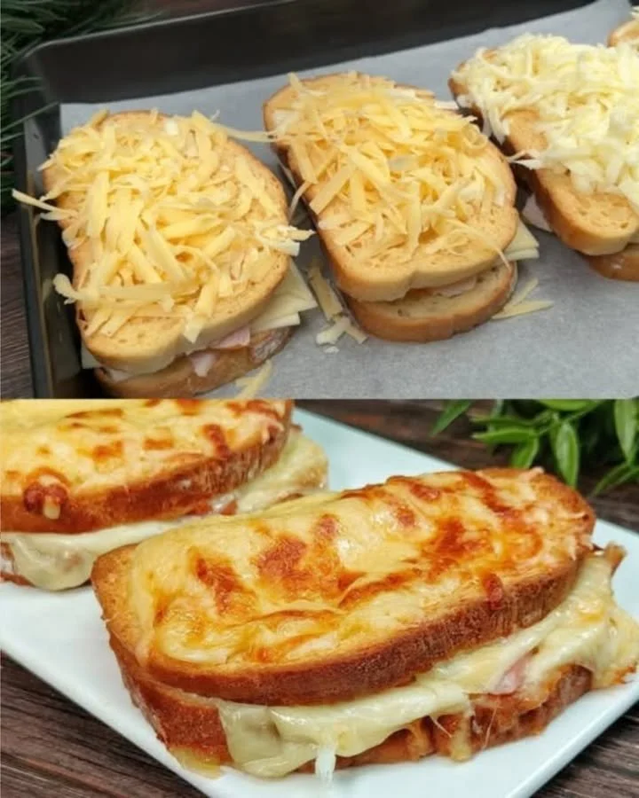 Heerlijke Kaas-Ham Toast met gesmolten kaas en ham, perfect als tussendoortje.