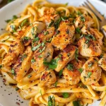 Een smakelijke portie Kippasta met kip en pasta, geserveerd in een kom.