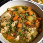 Kipstoofpot uit slowcooker met heerlijke wortelgroenten en kruidenbouillon