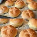 Krokante no-knead-broodjes recept met diverse ingrediënten.