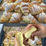 Heerlijke puddingcroissants met romige vulling op een serveerschaal